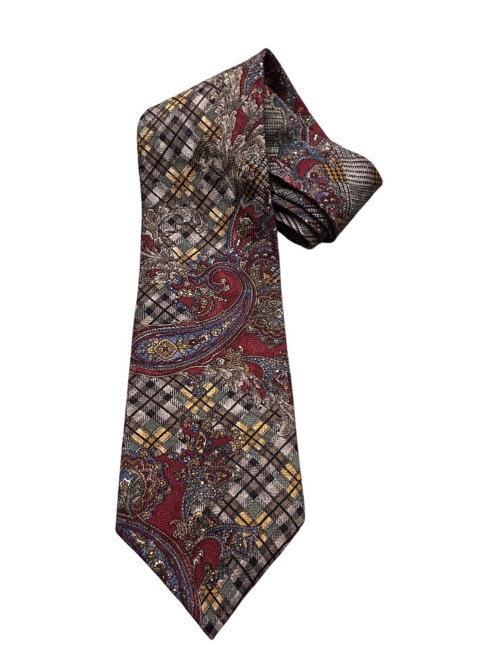Oscar de la Renta Men's Paisley Plaid Abstract Silk‎ Tie
